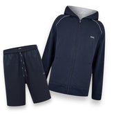 BOSS MIX SET ZIP UP HOODED TRACK TOP - SHORTS TRACKSUIT NAVY BLUE