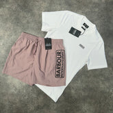 BARBOUR INTERNATIONAL SMALL LOGO T-SHIRT & SWIM SHORTS SET WHITE & PINK