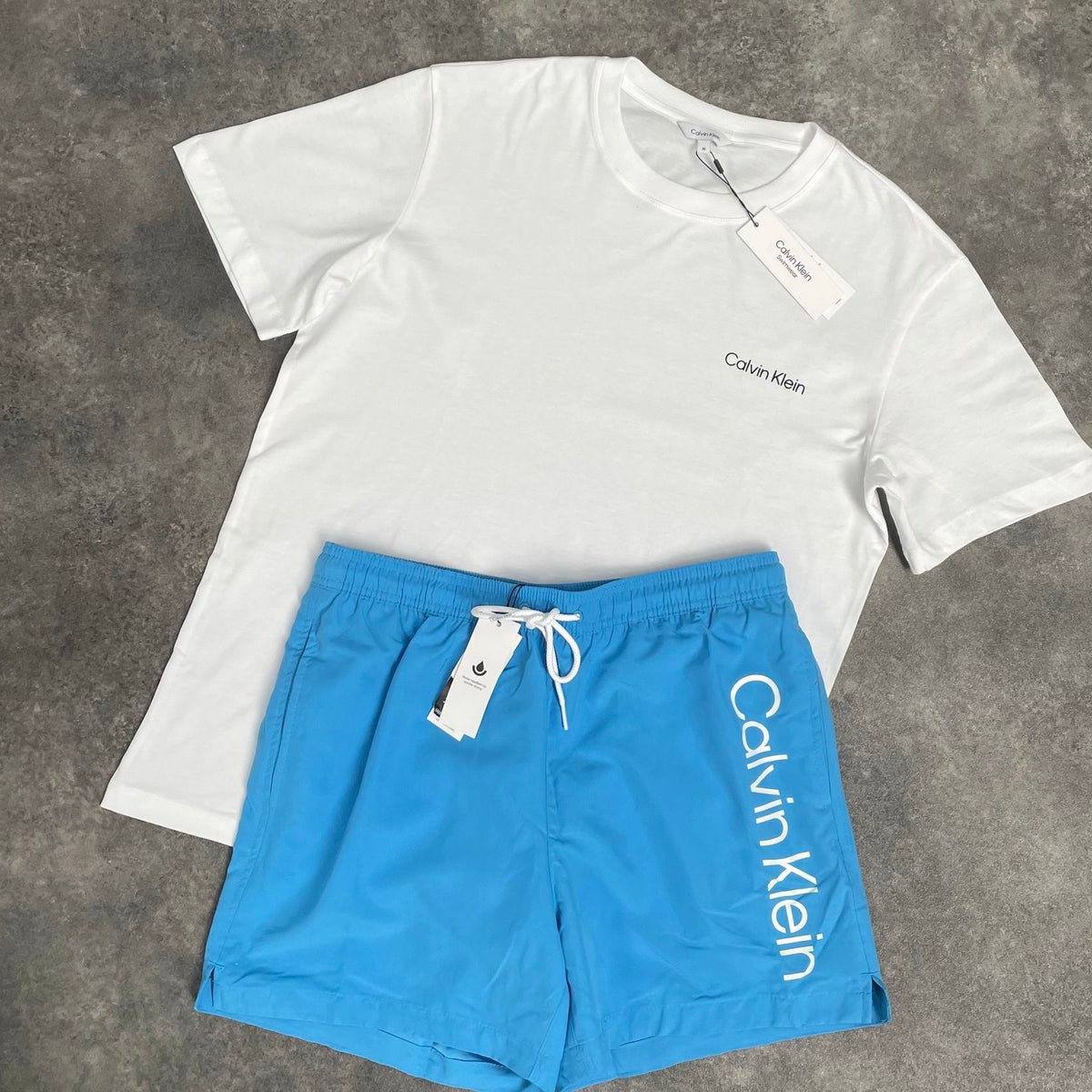 CALVIN KLEIN T-SHIRT & SWIM SHORTS SET WHITE & LIGHT BLUE