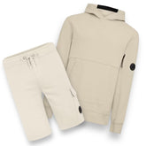 CP COMPANY OTTH HOODIE & JERSEY SHORTS SET BEIGE