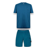 CP COMPANY SMALL PATCH LOGO T-SHIRT & CARGO LENS SWIM SHORTS SET INK BLUE