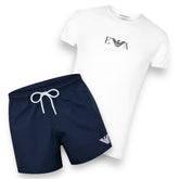 ARMANI T-SHIRT & SWIM SHORTS SET WHITE & NAVY BLUE