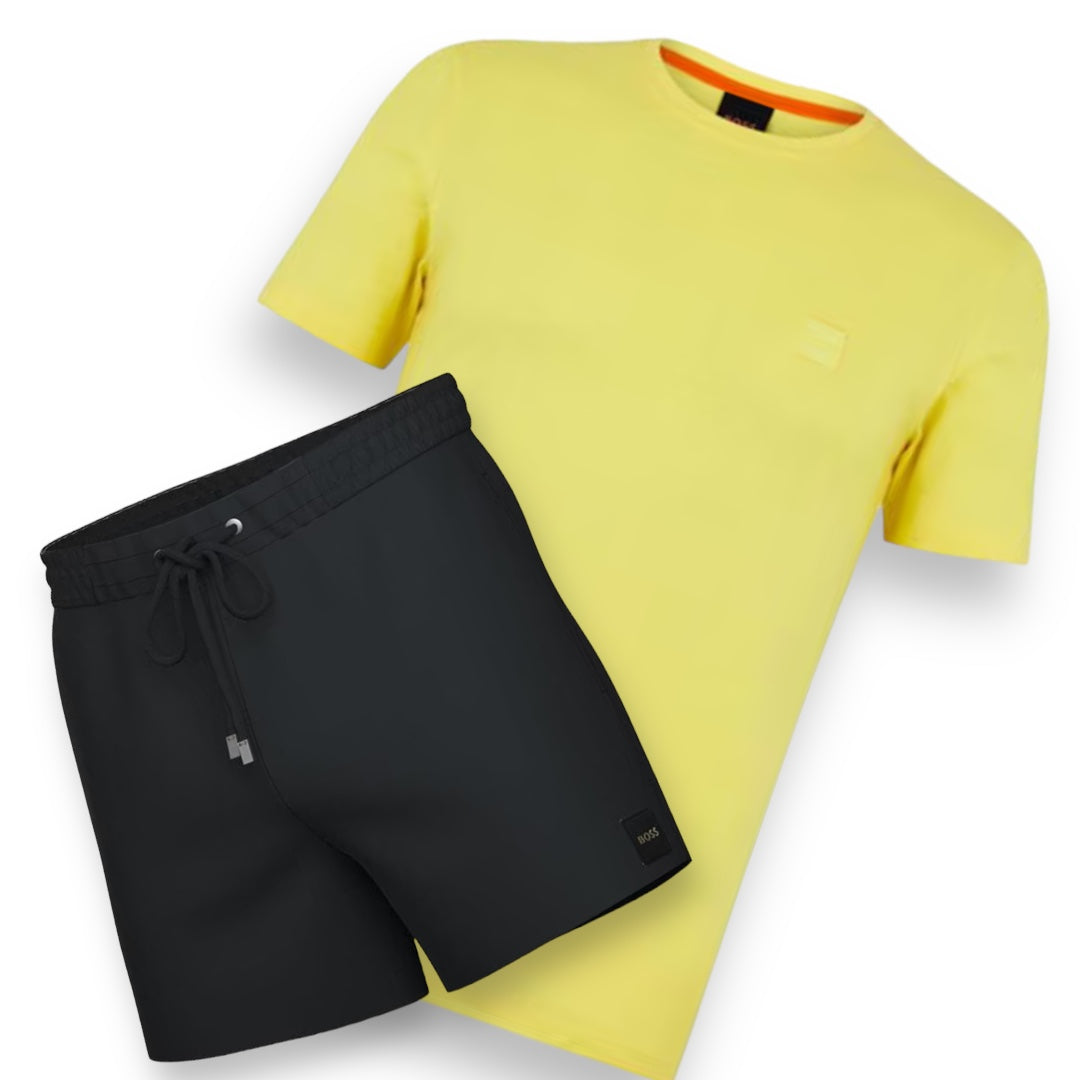 BOSS Kidswear logo-patch track shorts - Yellow