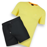 HUGO BOSS PATCH LOGO T-SHIRT & SWIM SHORTS SET YELLOW & BLACK