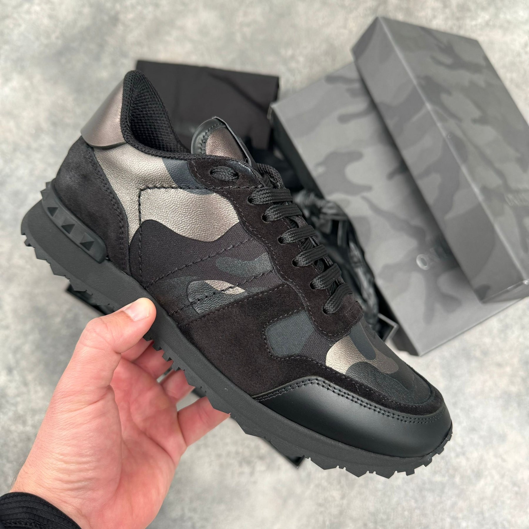 VALENTINO ROCKRUNNER TRAINERS BLACK METALLIC