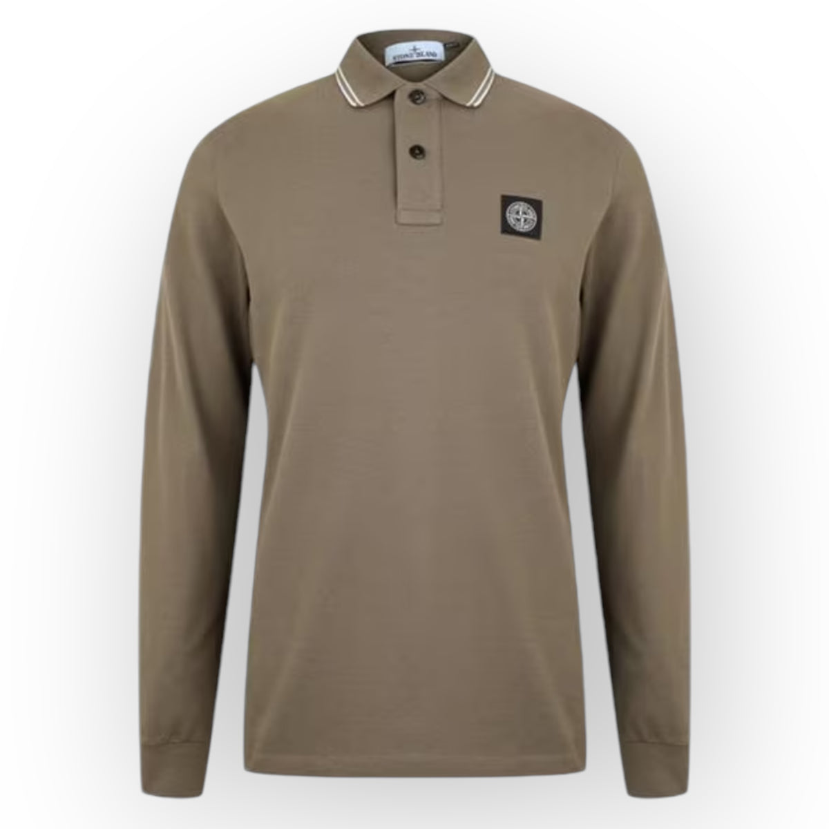 STONE ISLAND PATCH LOGO LONG SLEEVED POLO SHIRT NOCE BROWN