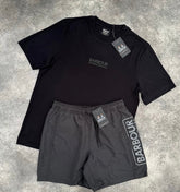 BARBOUR INTERNATIONAL BIG LOGO T-SHIRT & SWIM SHORTS SET BLACK & GREY