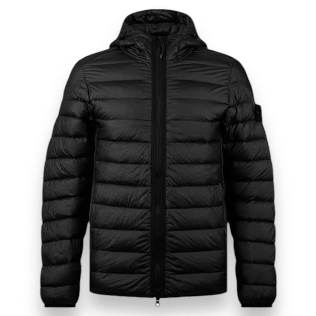 STONE ISLAND HOODED PUFFER JACKET BLACK