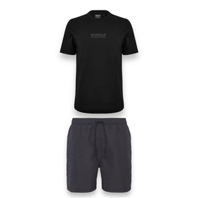 BARBOUR INTERNATIONAL BIG LOGO T-SHIRT & SWIM SHORTS SET BLACK & GREY