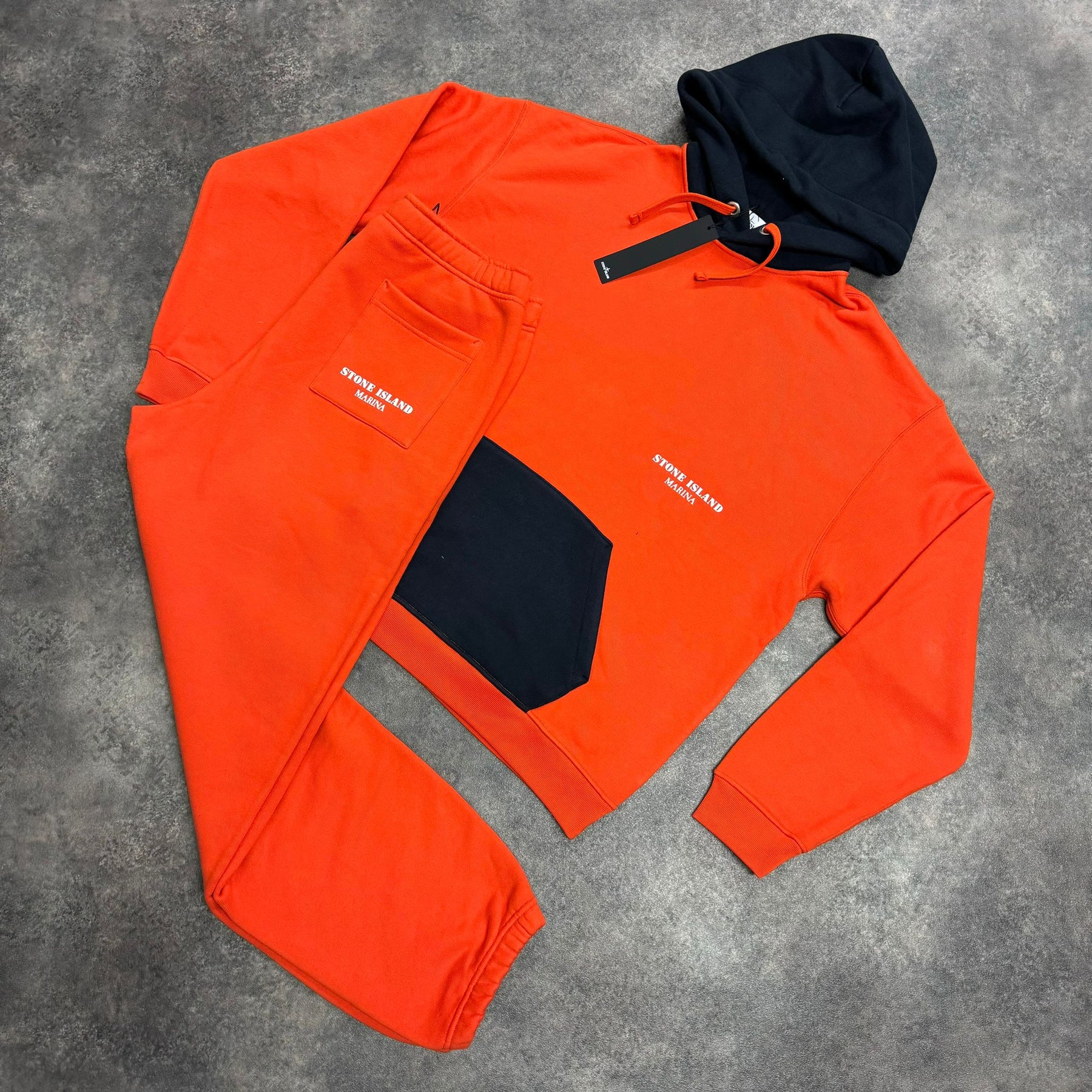 STONE ISLAND MARINA FULL HOODED TRACKSUIT ORANGE NAVY BLUE SAMPLE