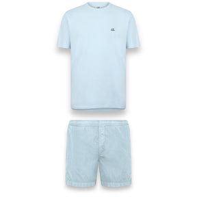 CP COMPANY SMALL PATCH LOGO T-SHIRT & PATCH SWIM SHORTS SET LIGHT BLUE