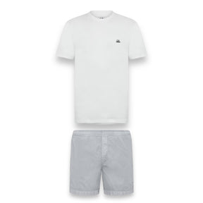 CP COMPANY SMALL PATCH LOGO T-SHIRT & PATCH SWIM SHORTS SET WHITE & GREY