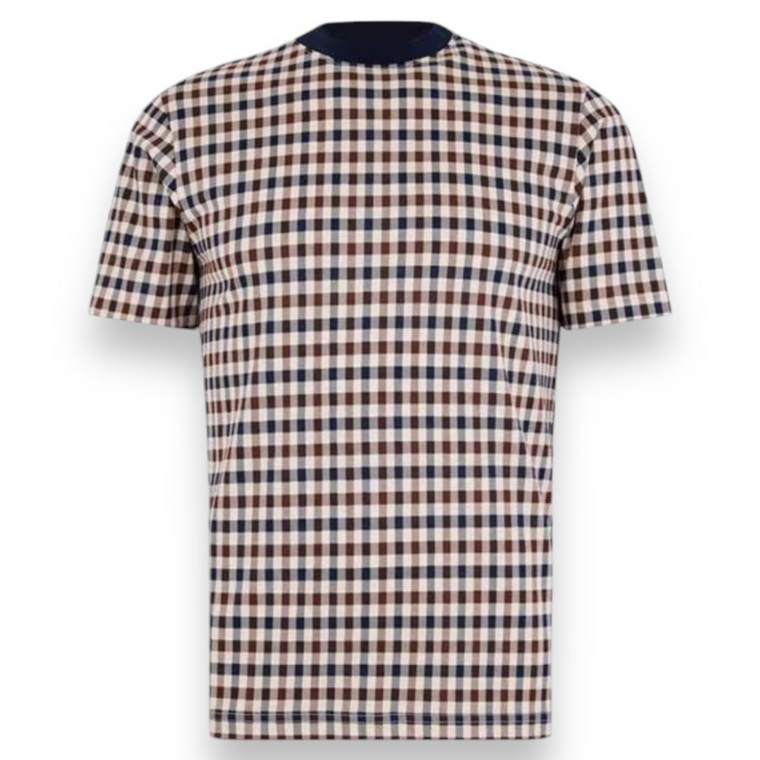 AQUASCUTUM CHECK ALL OVER T-SHIRT BROWN