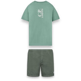 CP COMPANY SAILOR LOGO T-SHIRT & PATCH SWIM SHORTS SET GREEN