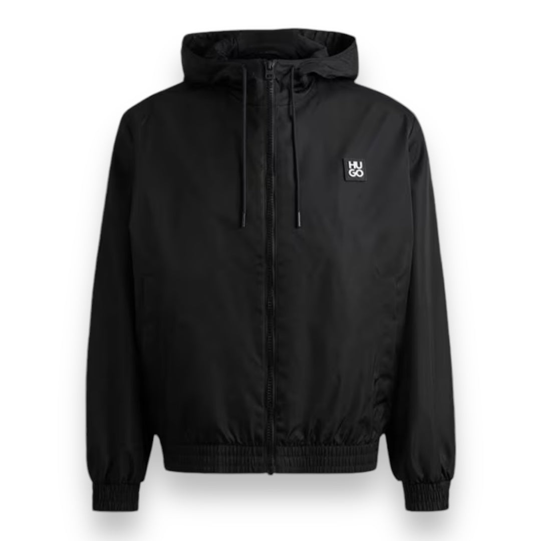 HUGO METAL LOGO HOODED RAIN JACKET BLACK