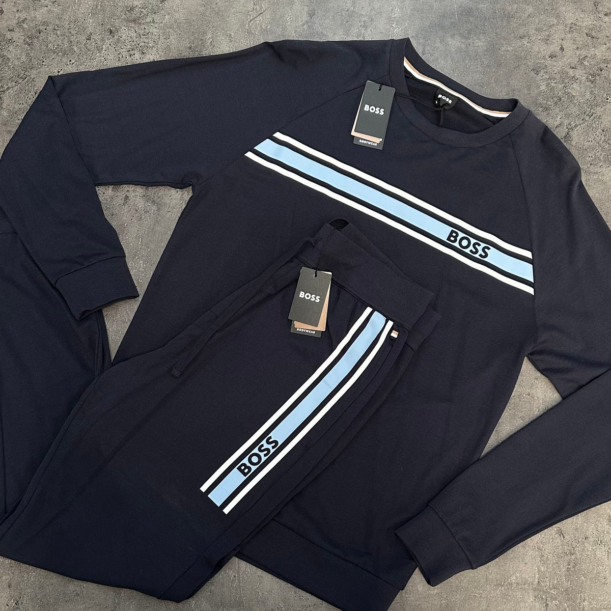 HUGO BOSS FULL TRACKSUIT SWEATSHIRT & JOGGERS COMBO NAVY BLUE *SALE*