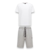 HUGO BOSS MATCH JERSEY T-SHIRT & SHORTS SET WHITE & GREY