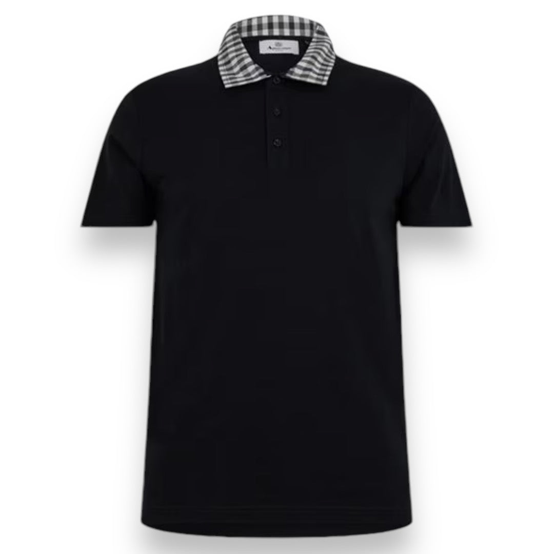 AQUASCUTUM CHECK COLLAR POLO SHIRT NAVY BLUE