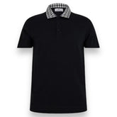 AQUASCUTUM CHECK COLLAR POLO SHIRT NAVY BLUE