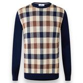 AQUASCUTUM BIG CHECK SWEATER NAVY BLUE BROWN