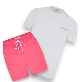 CALVIN KLEIN T-SHIRT & SWIM SHORTS SET WHITE & PINK