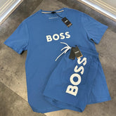 HUGO BOSS BIG LOGO T-SHIRT & SWIM SHORTS SET ROYAL BLUE