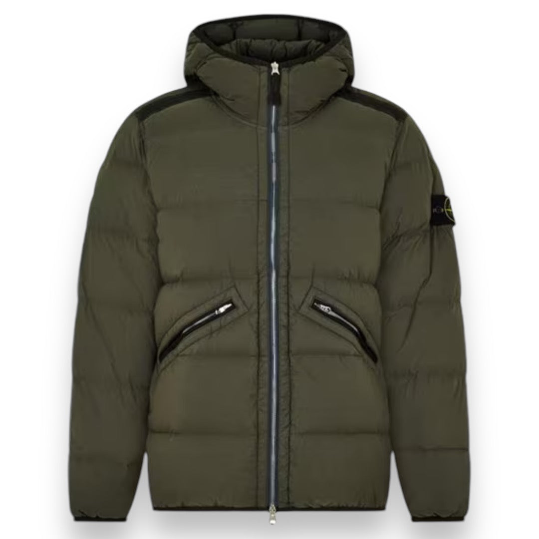 STONE ISLAND HOODED DD PUFFER JACKET MUSCHIO GREEN