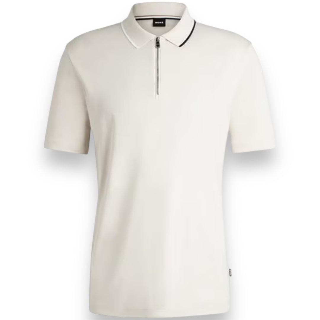 HUGO BOSS TRI ZIP POLO SHIRT BEIGE