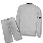 CP COMPANY LENS CREW NECK SWEATSHIRT & SHORTS COMBO LIGHT GREY