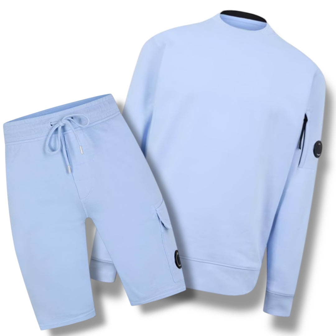 CP COMPANY LENS CREW NECK SWEATSHIRT & SHORTS COMBO SKY BLUE