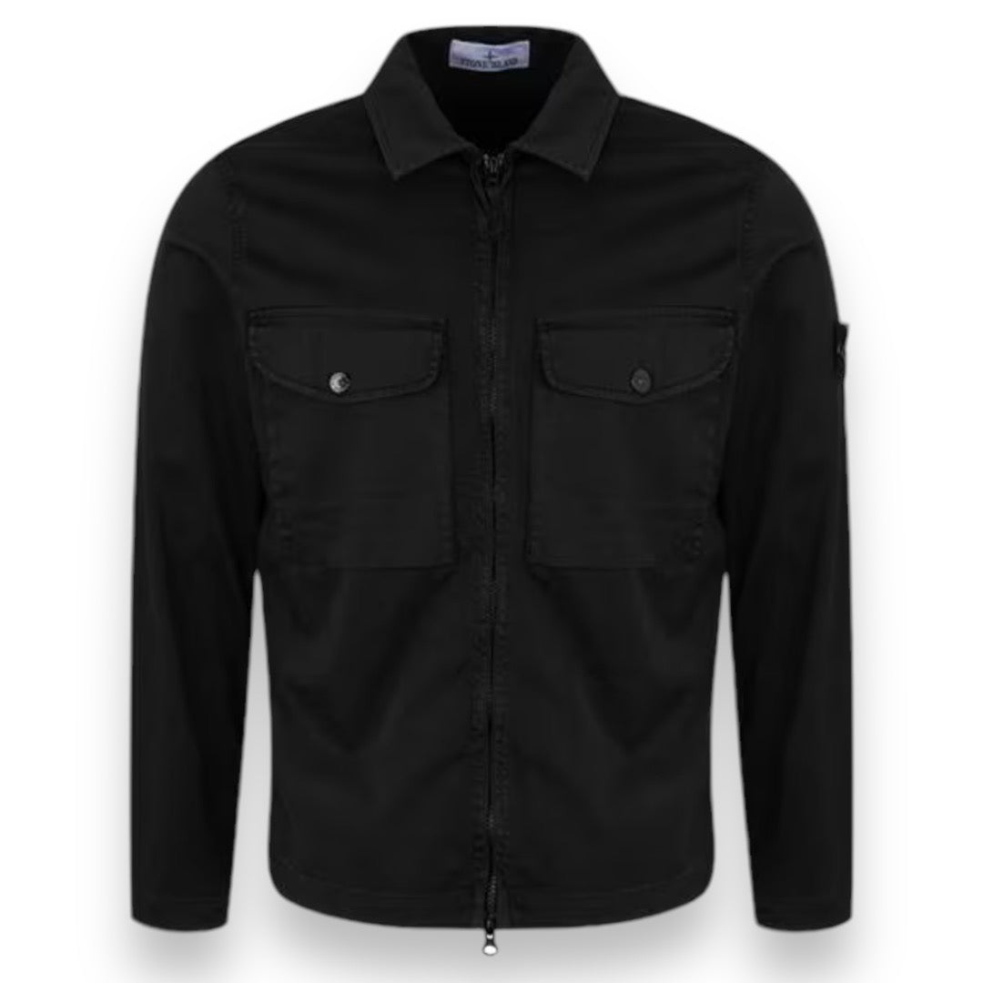 STONE ISLAND ZIP UP STRETCH COTTON RASO OVERSHIRT BISCOTTO BLACK