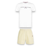 TOMMY HILFIGER FLAG LOGO T-SHIRT & SWIM SHORTS SET WHITE - SEERSUCKER YELLOW