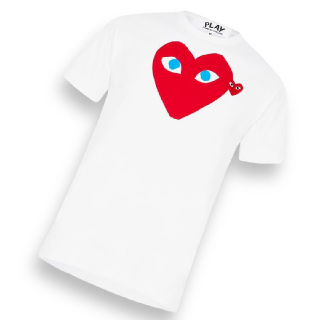 COMME DES GARÇONS PLAY T-SHIRT DOUBLE HEART WHITE & RED