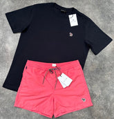 PAUL SMITH SMALL ZEBRA T-SHIRT & SWIM SHORTS SET NAVY BLUE / PINK