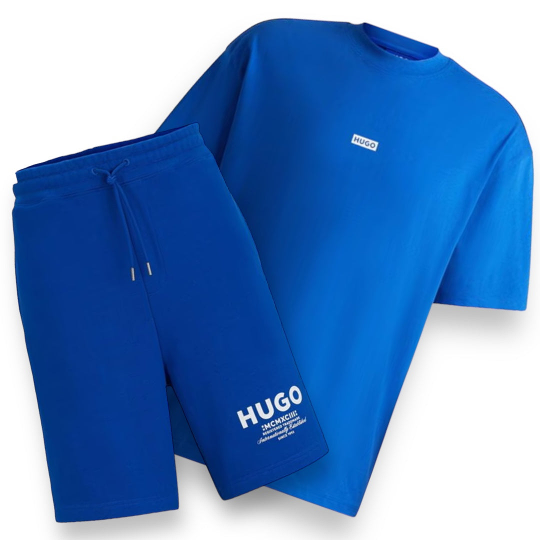HUGO BOSS HUGO SMALL LOGO T-SHIRT & JERSEY SHORTS SET ROYAL BLUE