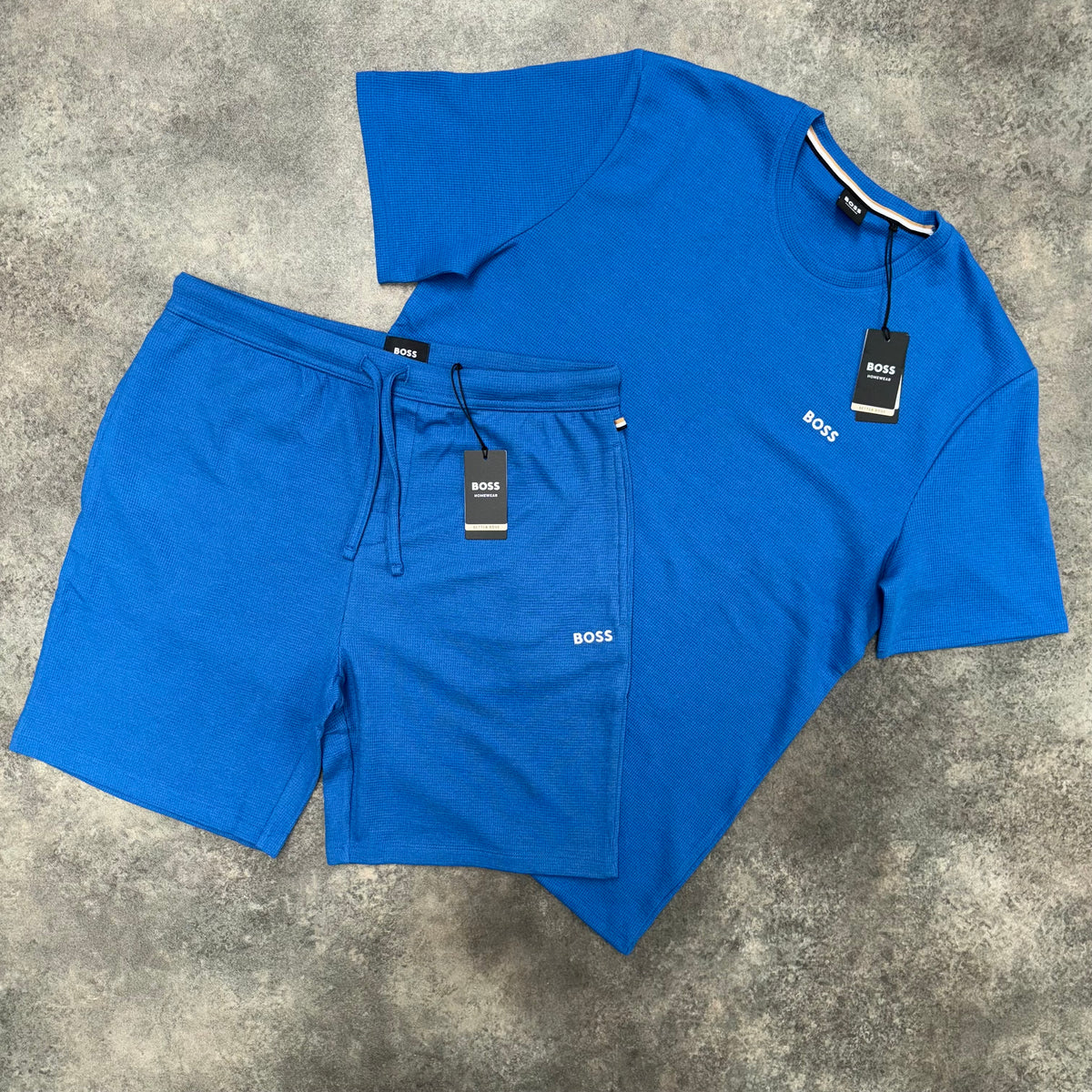 HUGO BOSS WAFFLE JERSEY T-SHIRT & SHORTS SET BLUE