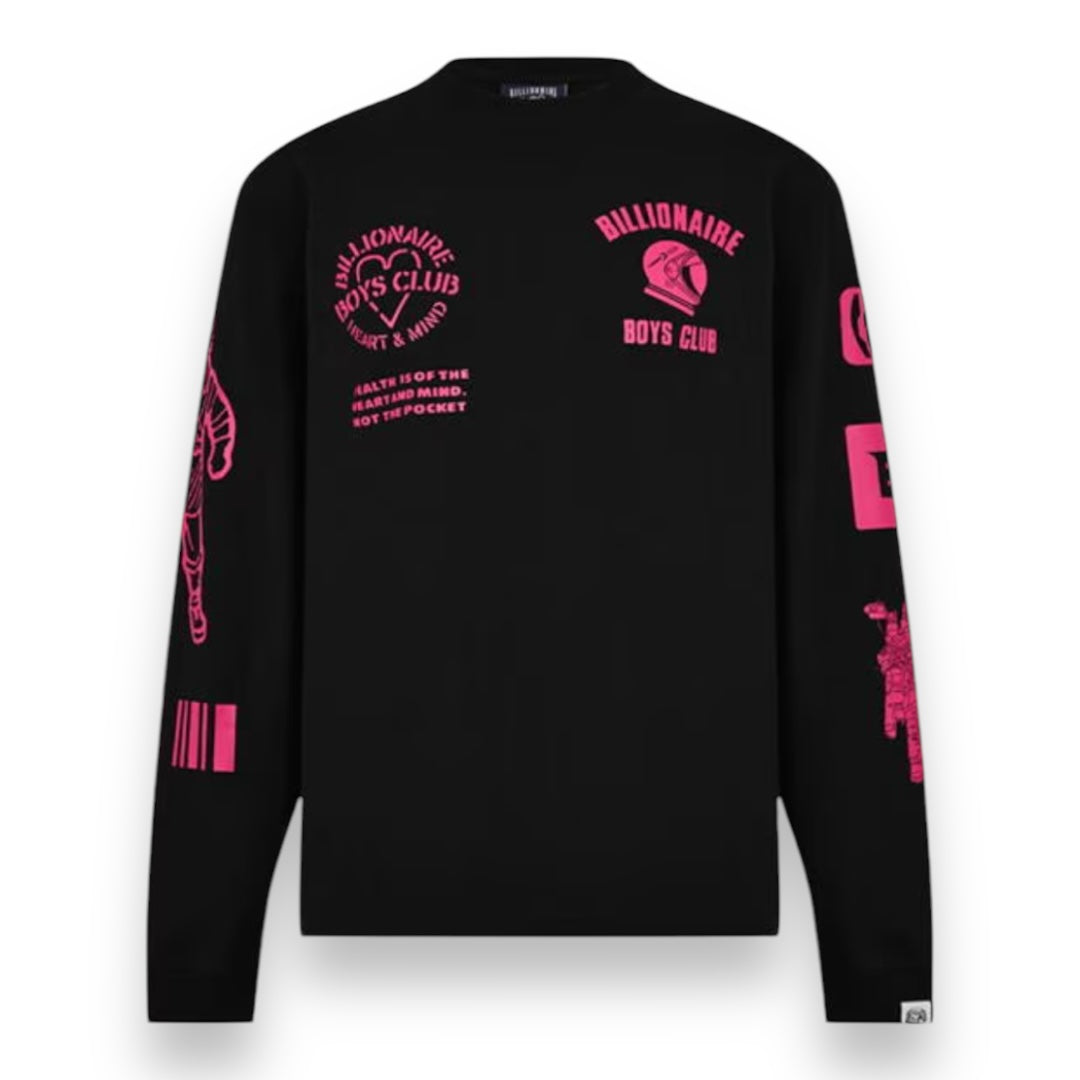 BILLIONAIRE BOYS CLUB MULTI GRAPHIC LONG SLEEVED T-SHIRT BLACK PINK