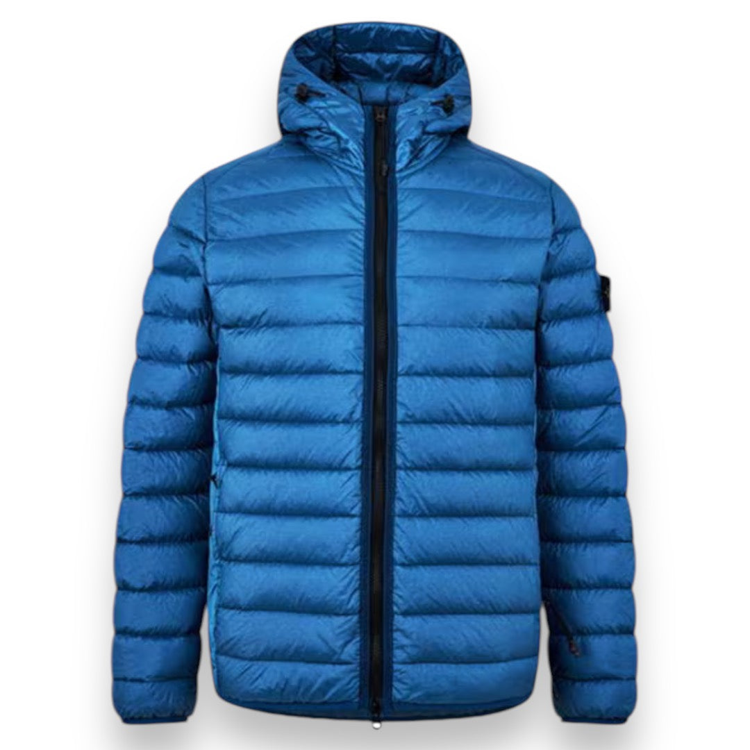 STONE ISLAND HOODED PUFFER JACKET BLUE