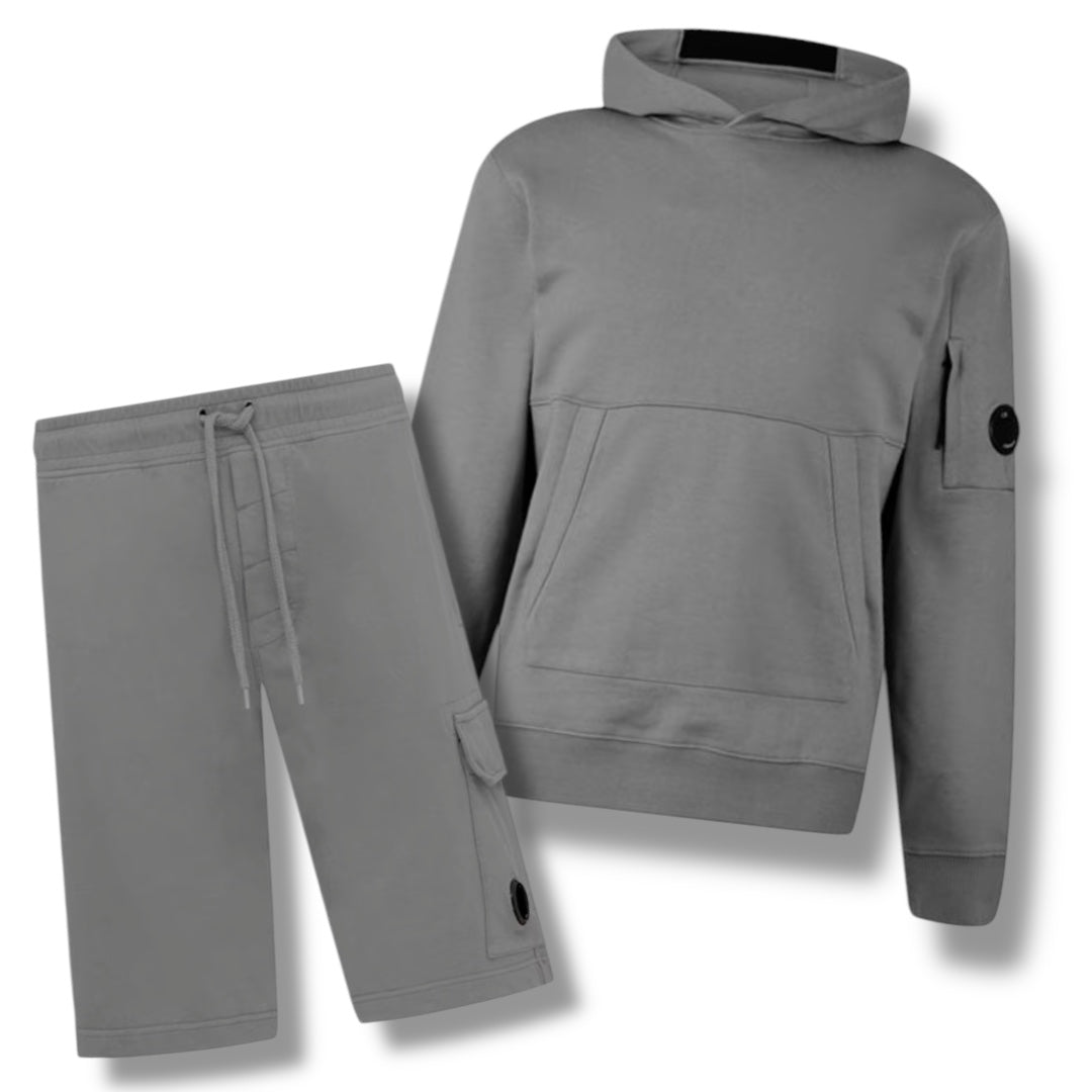 CP COMPANY LENS HOODIE & SHORTS COMBO DUST GREY