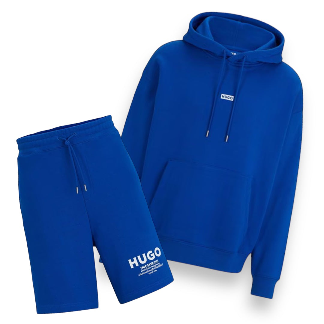 HUGO BACK LOGO OTTH HOODIE & JERSEY SHORTS SET ROYAL BLUE