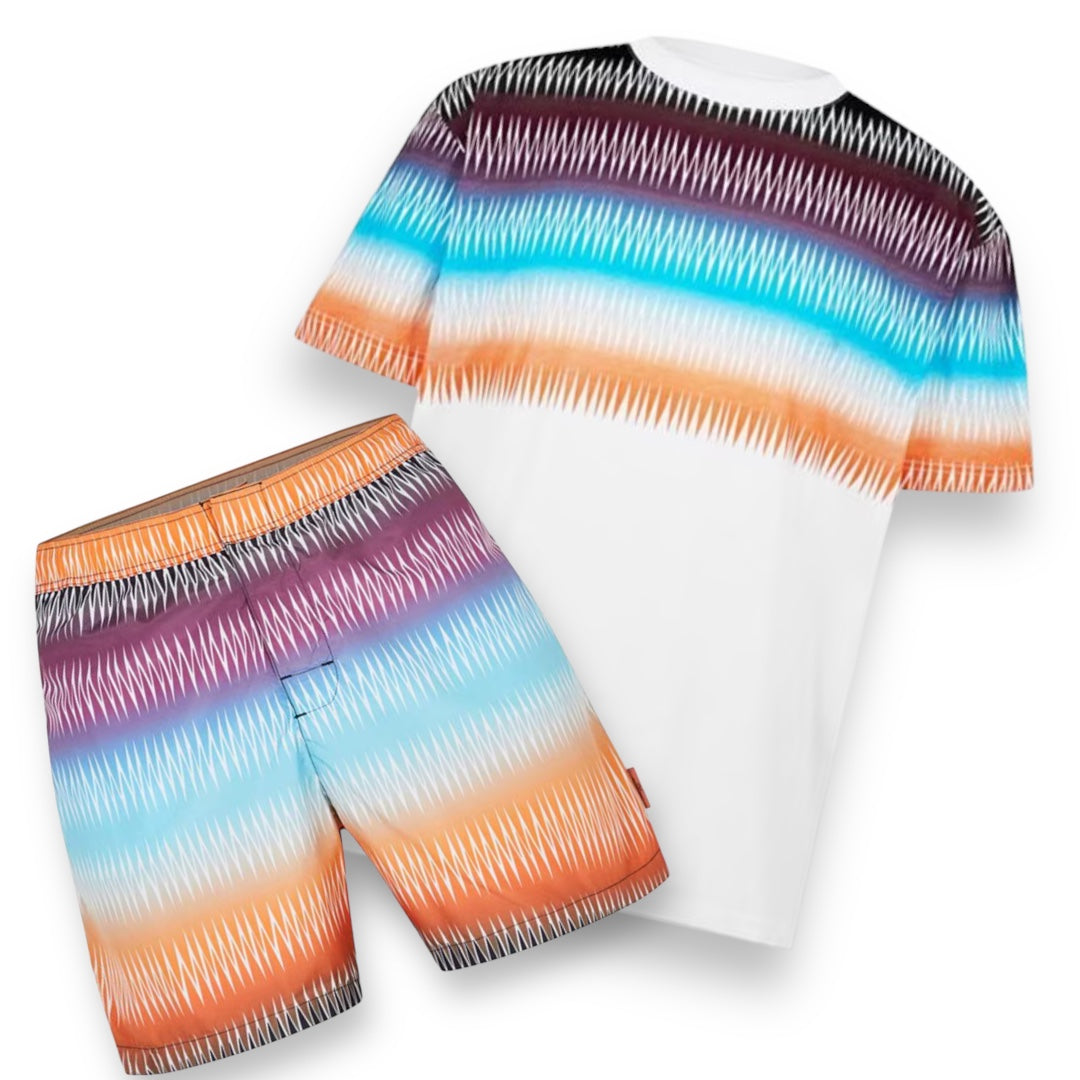 MISSONI ZIG ZAG LOGO T-SHIRT & SWIM SHORTS SET WHITE / ORANGE / PURPLE