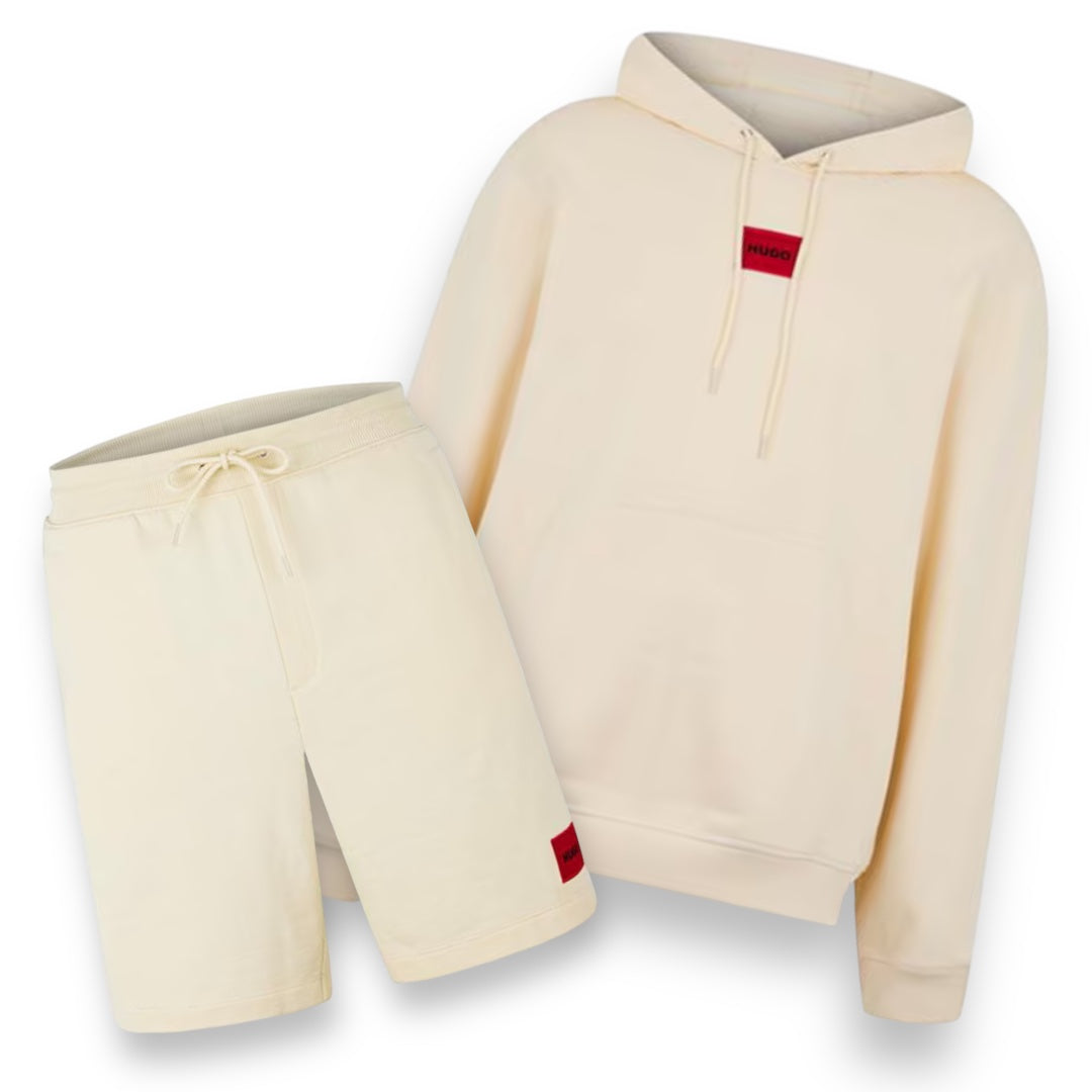 HUGO BOSS HUGO RED PATCH OTTH HOODIE & JERSEY SHORTS SET BEIGE