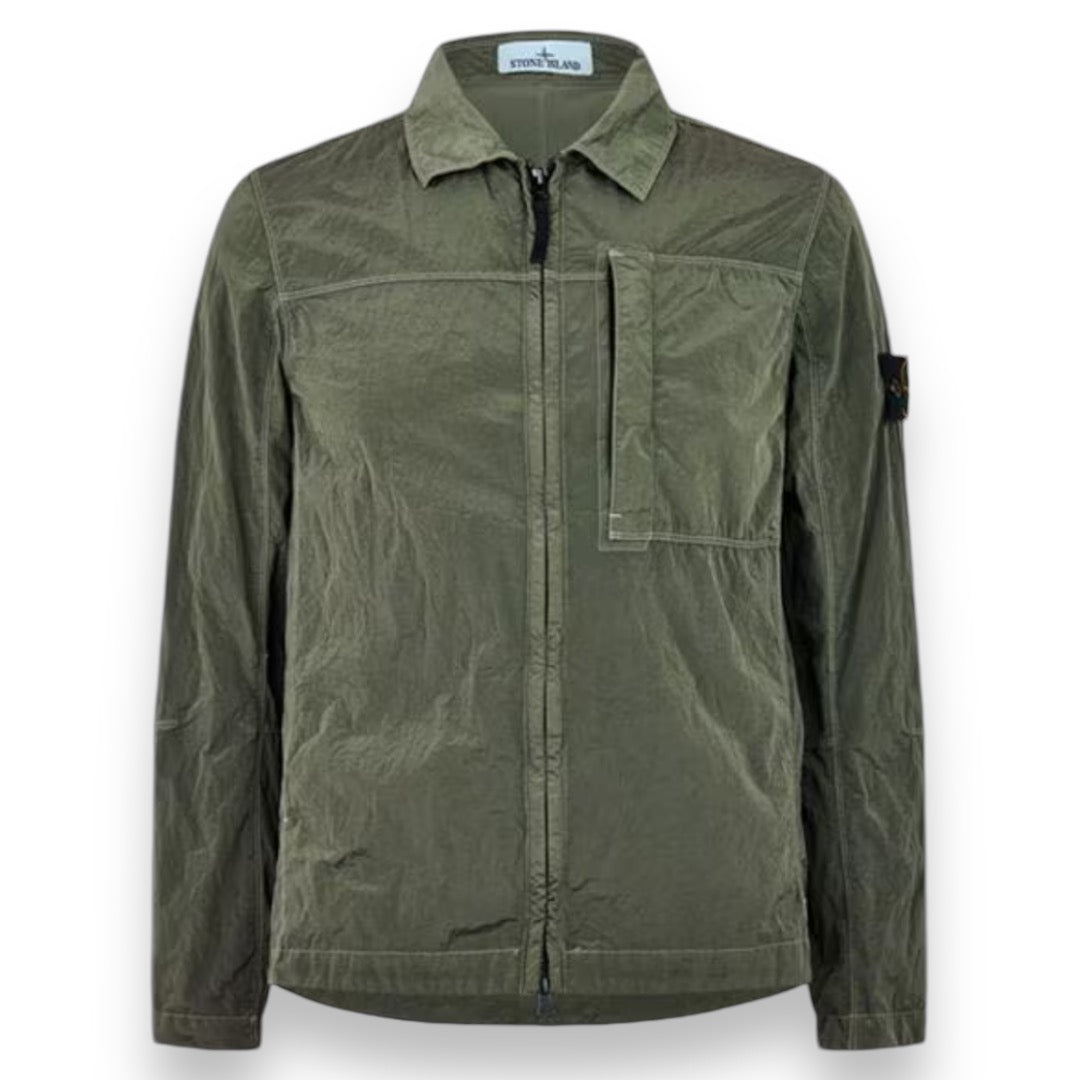 STONE ISLAND ZIP UP CRINKLE REPS OVERSHIRT MUSCHIO GREEN