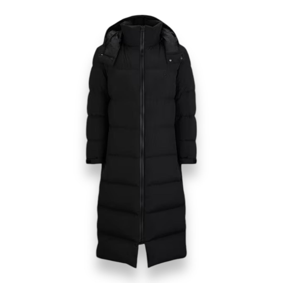 HUGO STACK LOGO HOODED LONG PUFFER JACKET BLACK