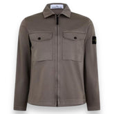 STONE ISLAND ZIP UP STRETCH COTTON RASO OVERSHIRT NOCE BROWN