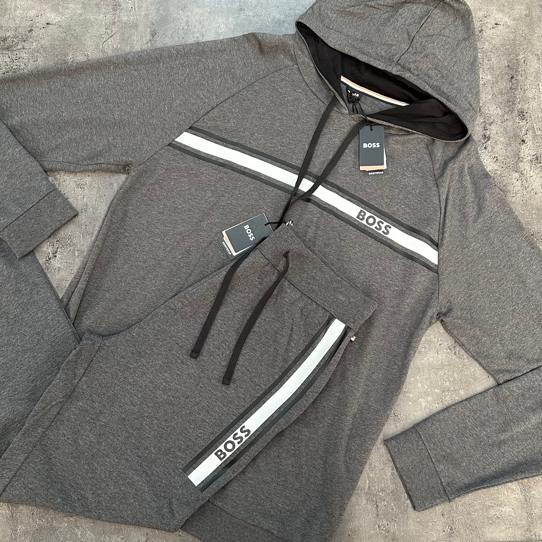 HUGO BOSS HOODED FULL TRACKSUIT HOODIE & JOGGERS COMBO GREY *SALE*