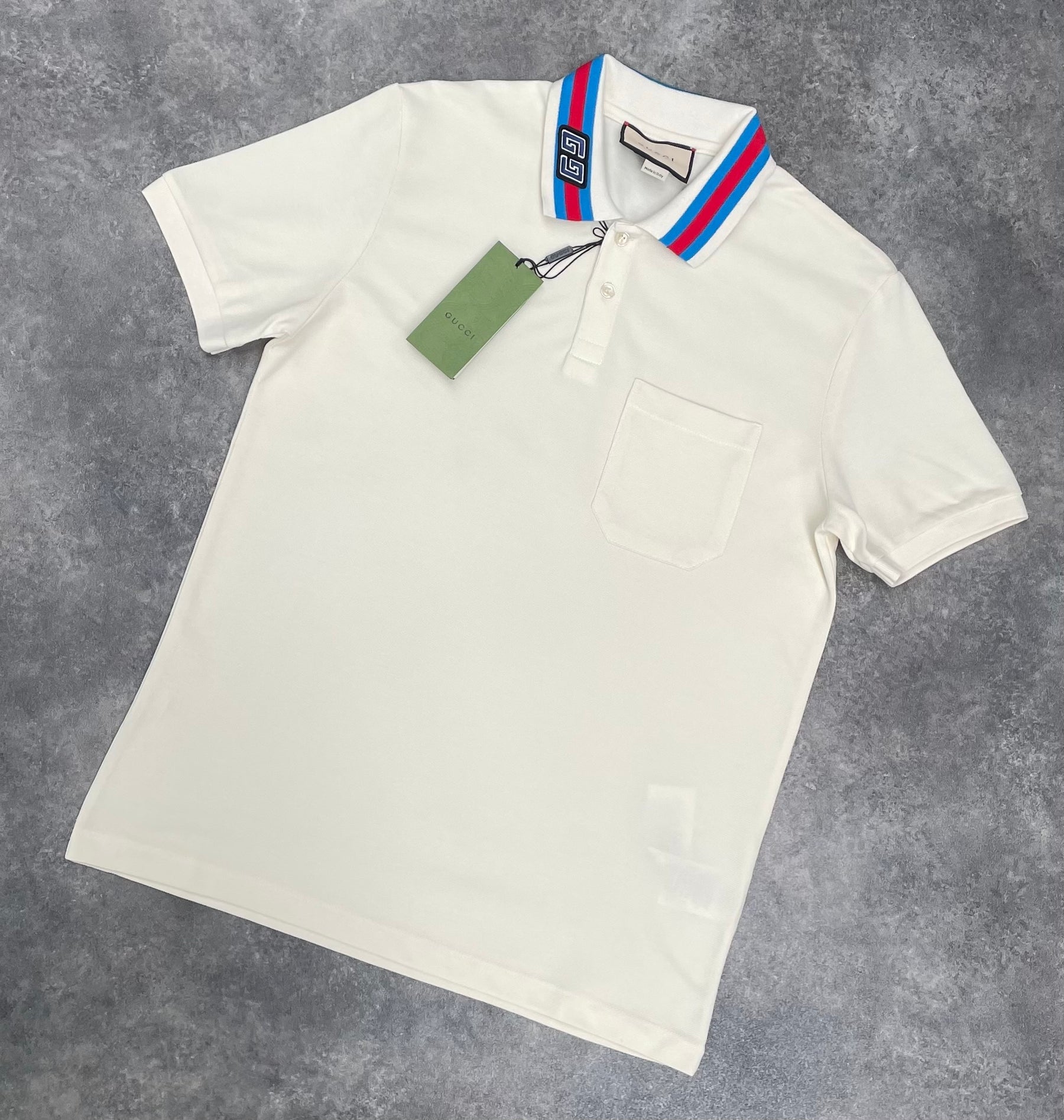 GUCCI GG STRIPE COLLAR POLO SHIRT BEIGE