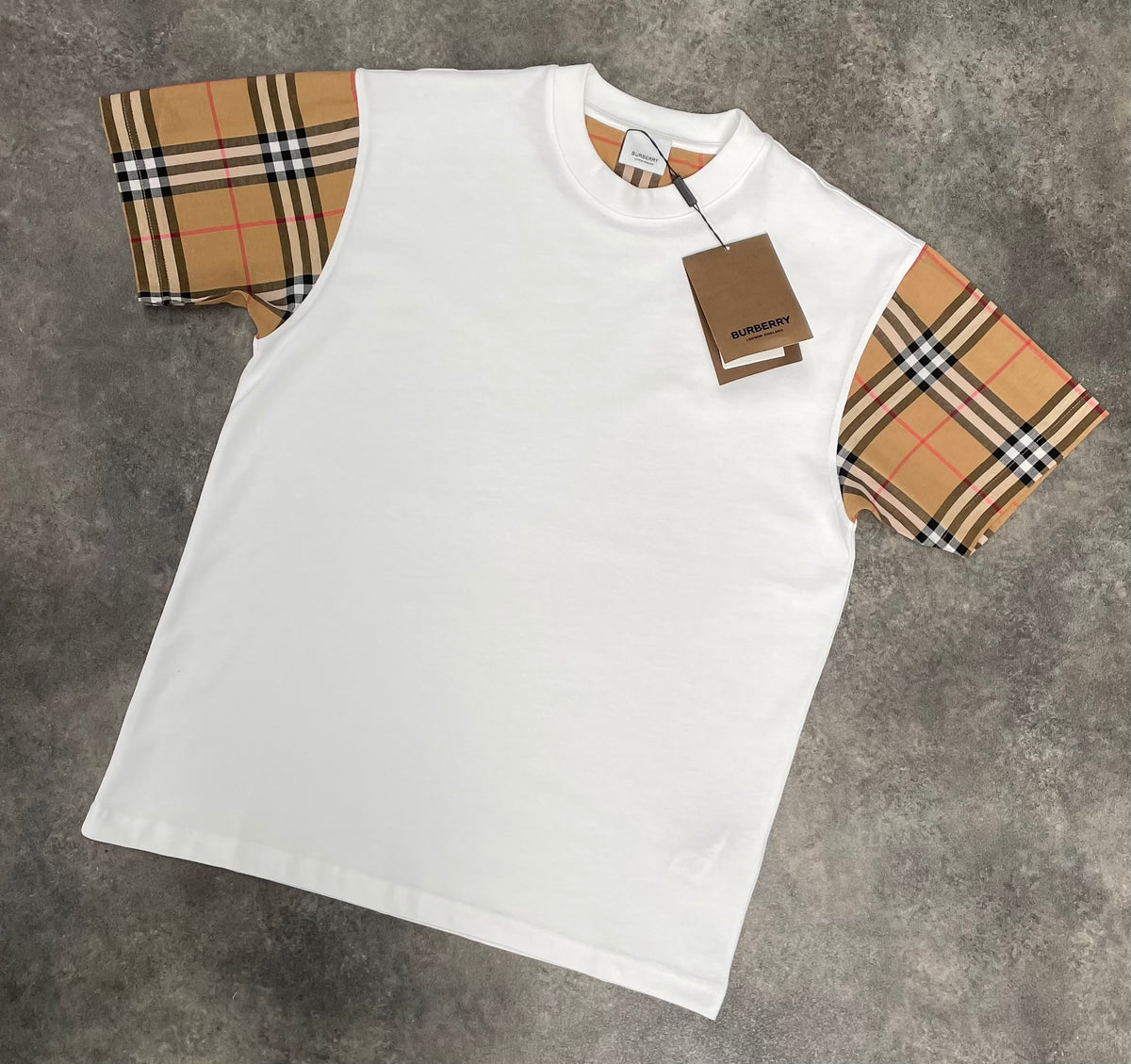 BURBERRY CHECK ARM SLEEVES T-SHIRT WHITE