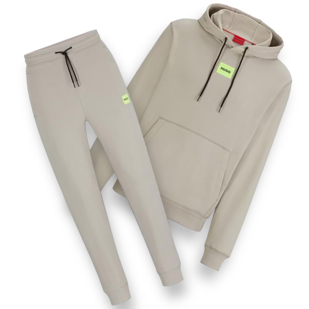 HUGO BOSS HUGO LUME PATCH HOODED FULL TRACKSUIT WITH CARGO STYLE BOTTOMS PASTEL GREY