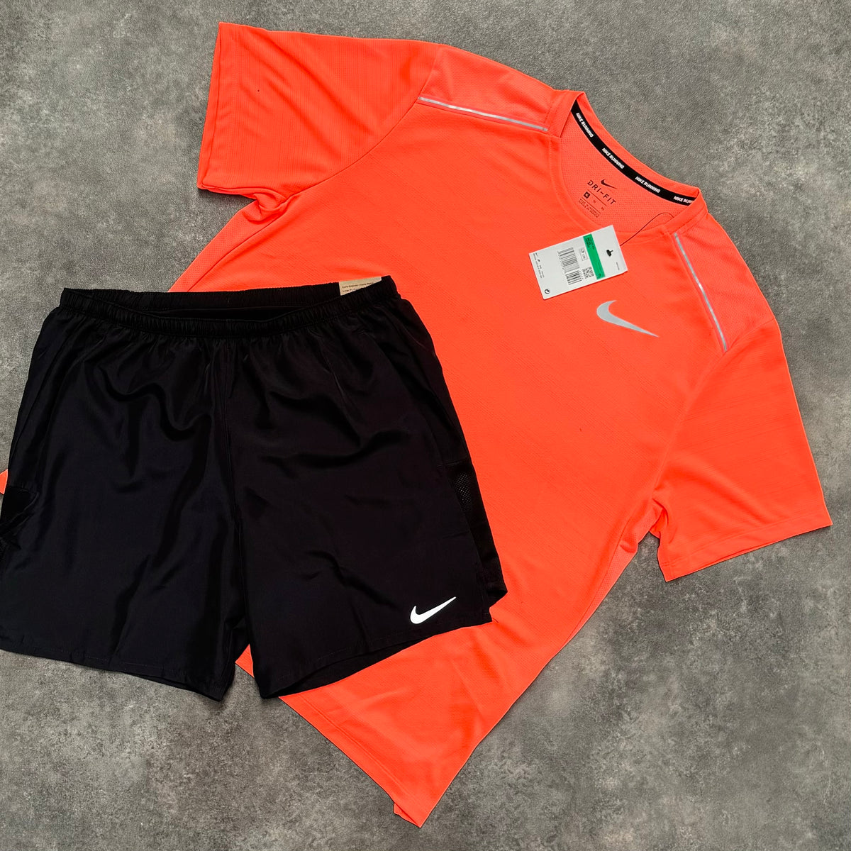 NIKE DRI FIT RUNNING GYM KIT ORANGE BLACK